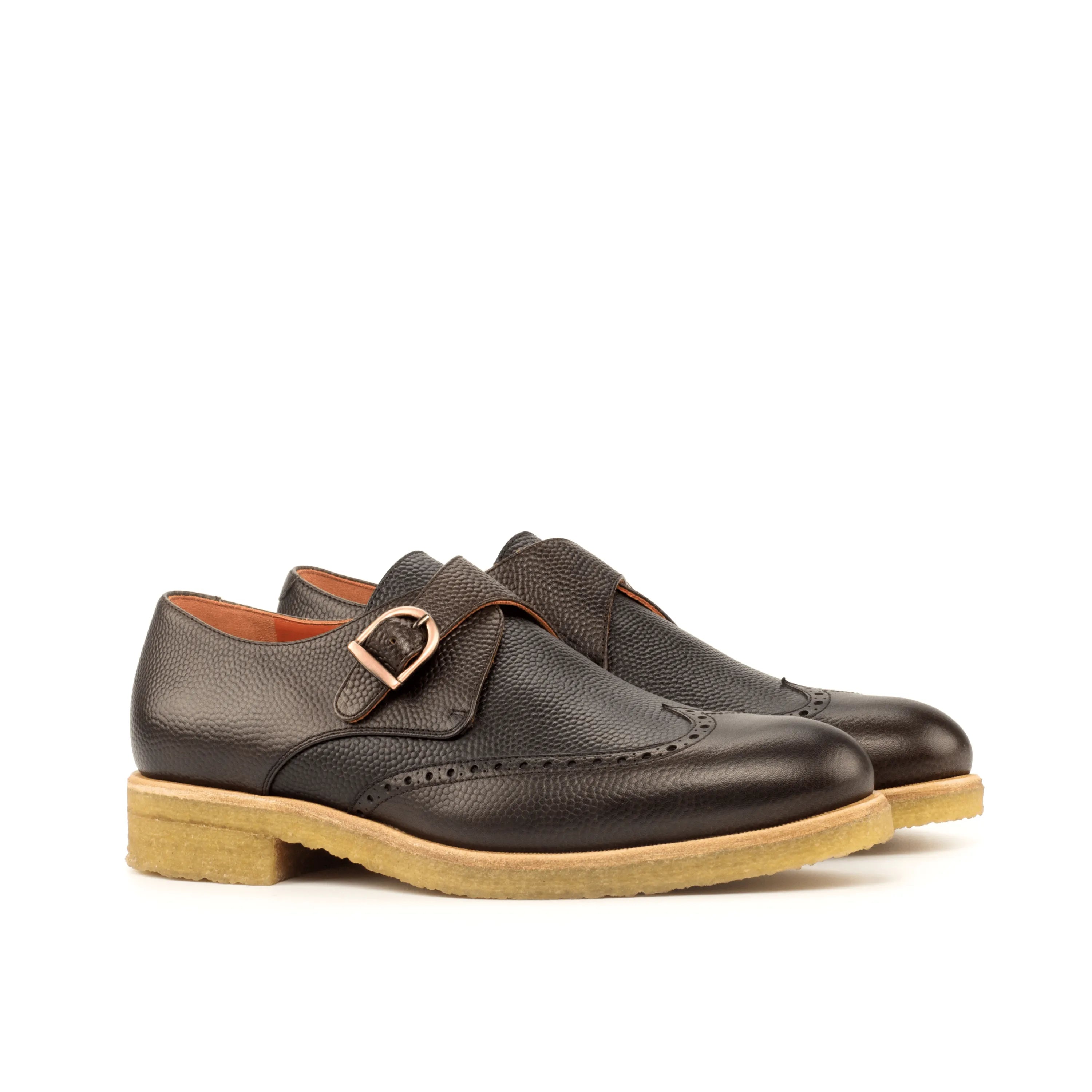 Sioux single monk pebble grain brown leather shoes back view