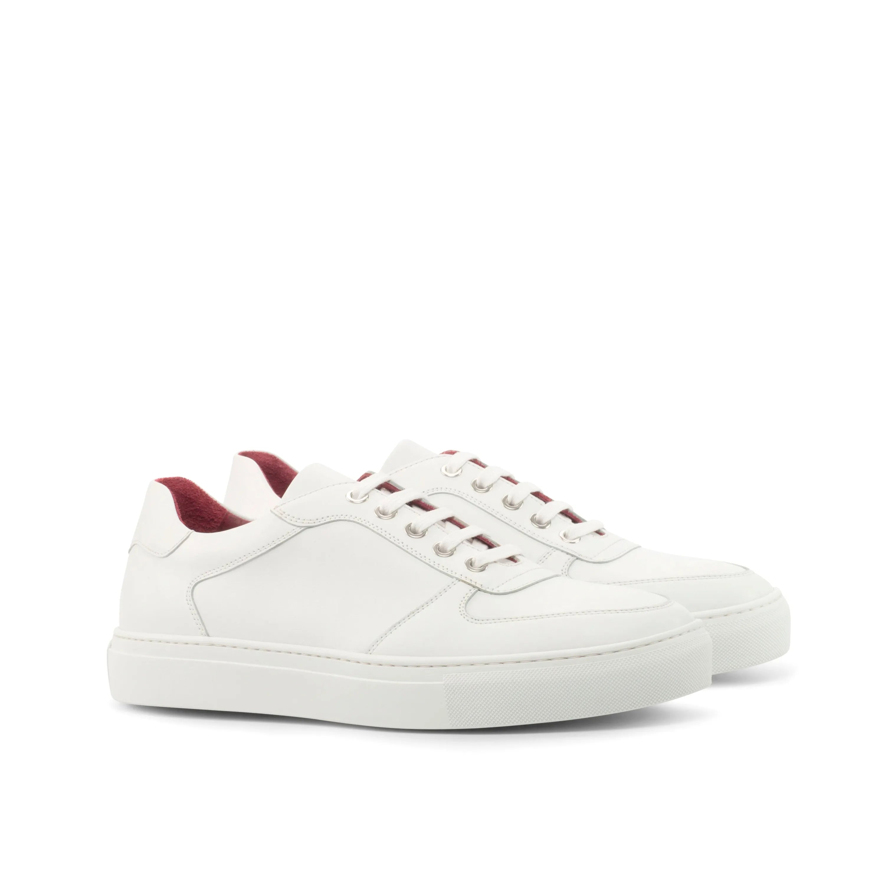 White Snow Trainer sneakers with red lining on leather
