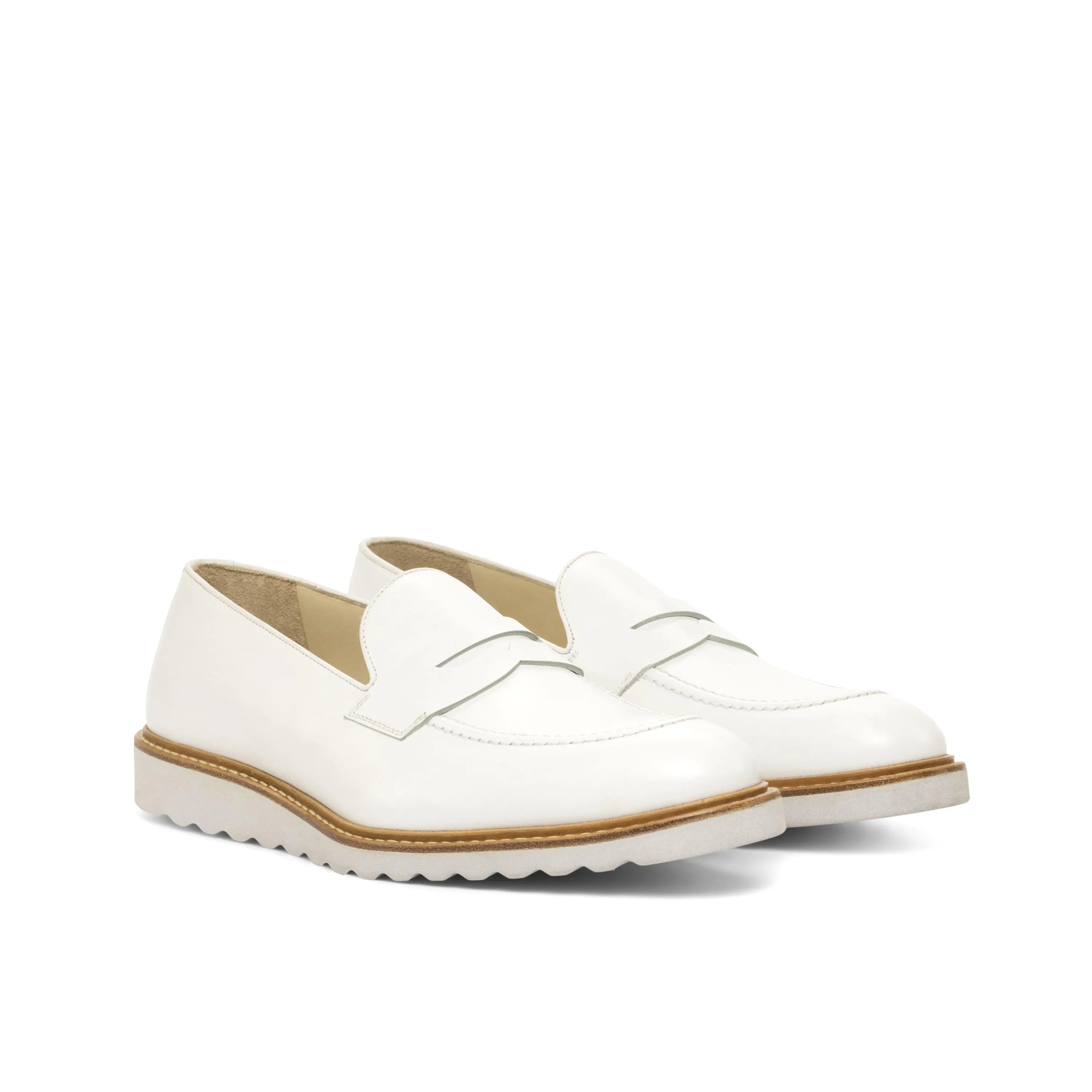 Pair of white leather Soho loafers with rounded toe for men
