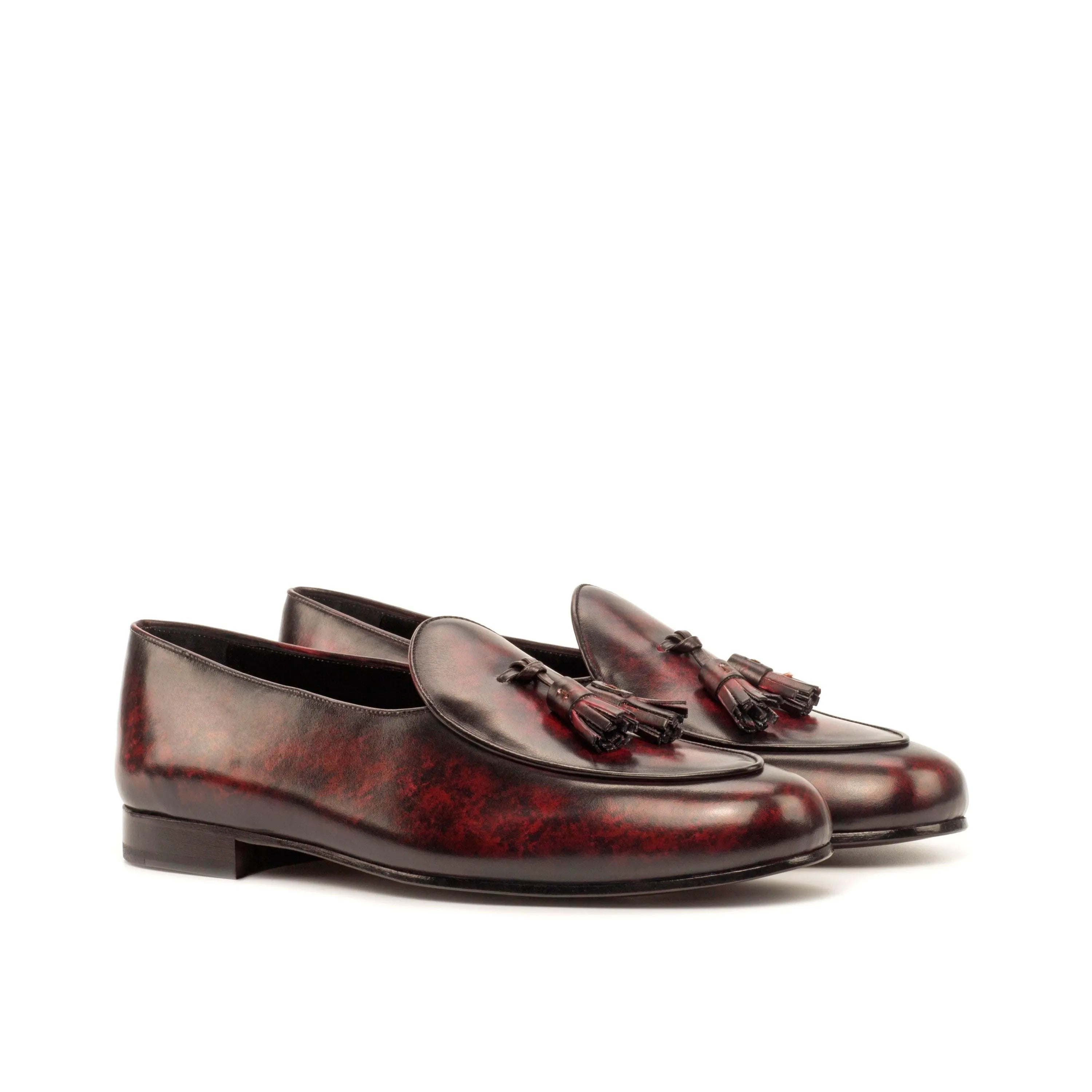 Burgundy leather tassel loafers on SoLo Patina Belgian Slipper II