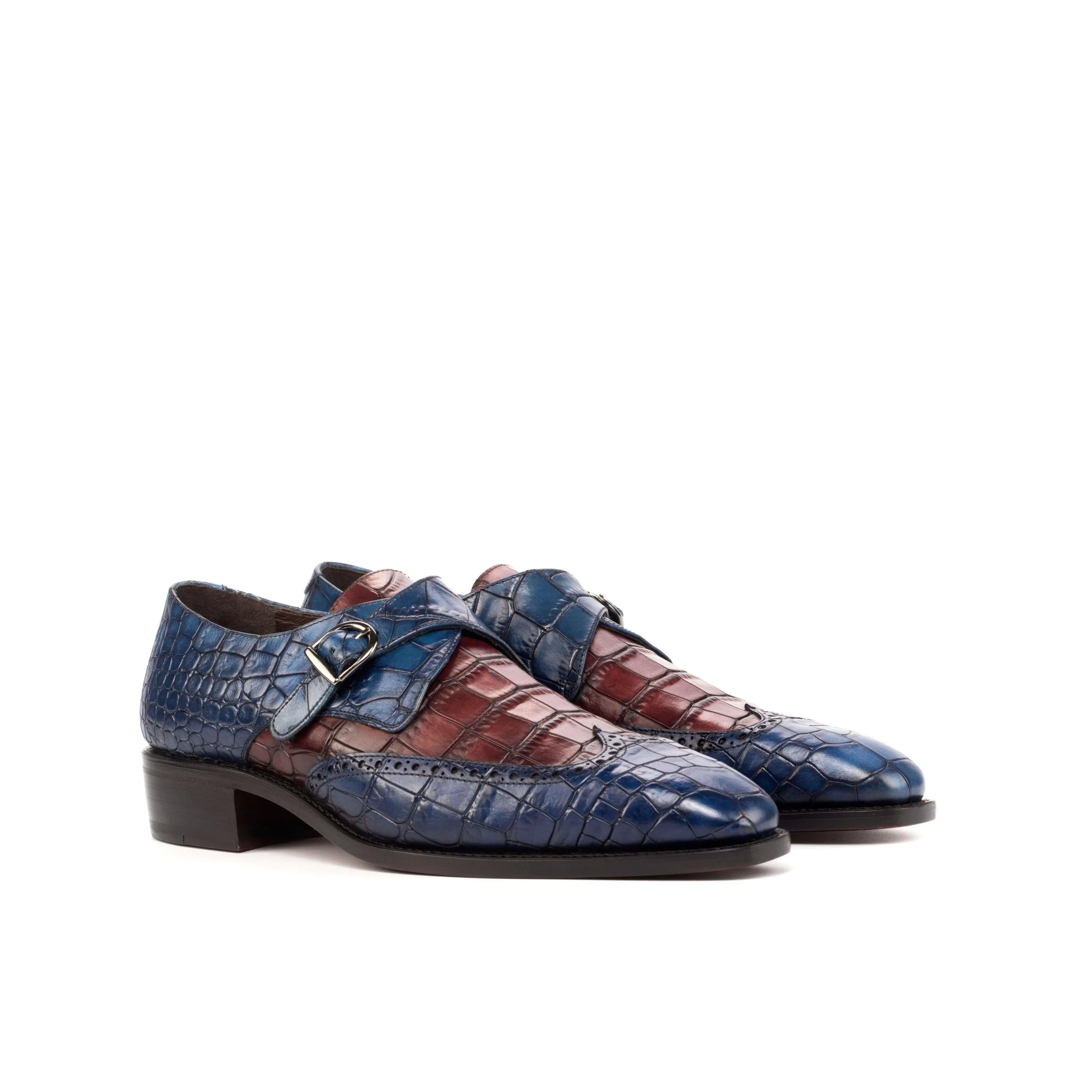 Sona single monk croco two-toned crocodile monk strap shoes
