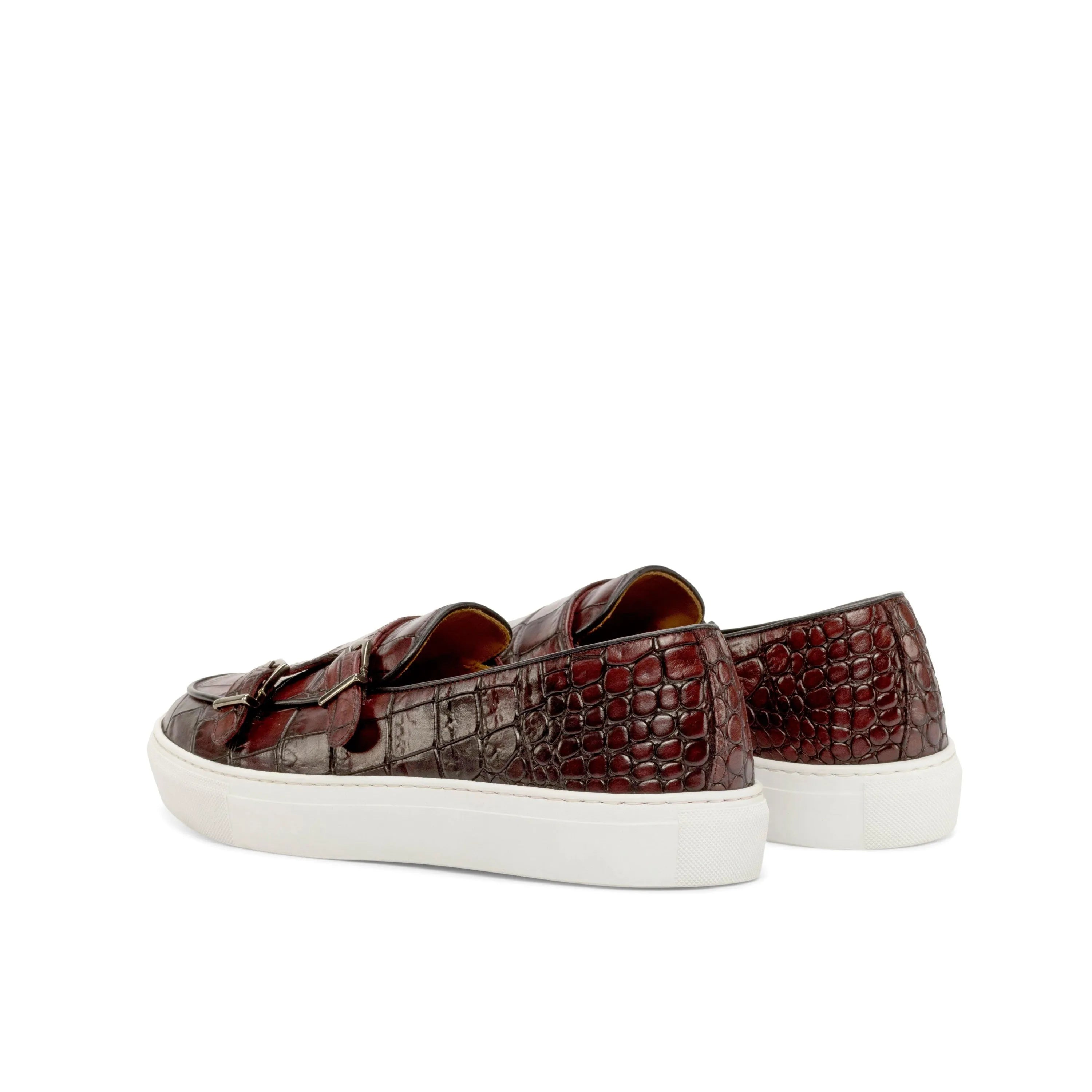 Burgundy crocodile-patterned Sos monk sneaker double monk strap back view