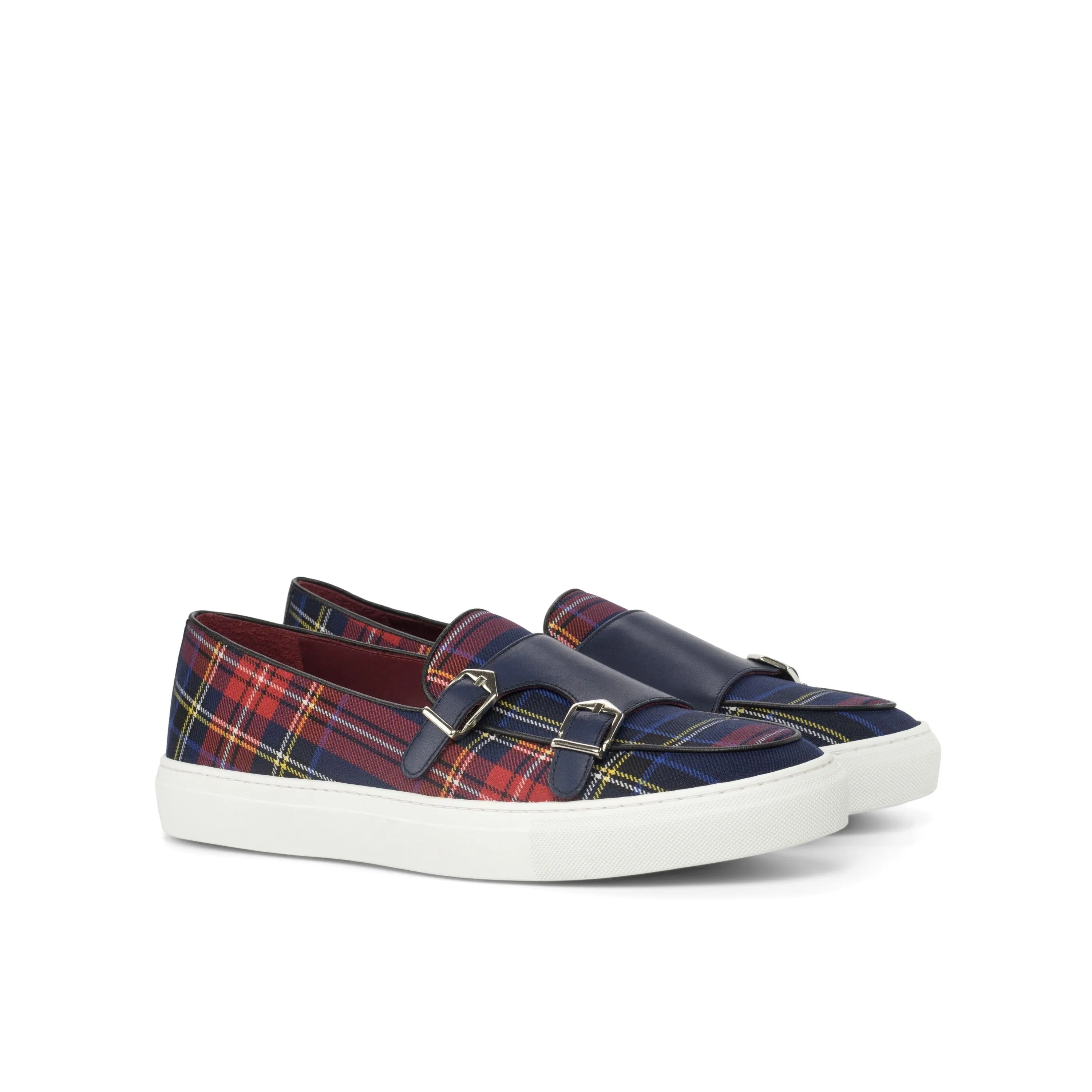 Sosa Grand Monk painted calf plaid double monk strap slip-on sneaker