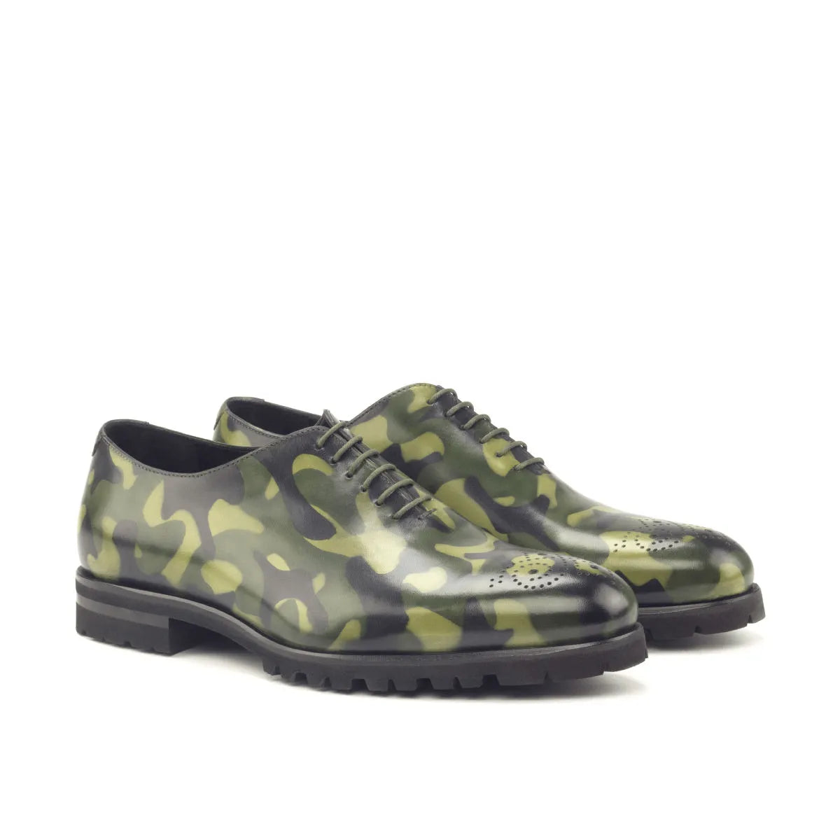 Spartacus whole cut patina camouflage leather dress shoes