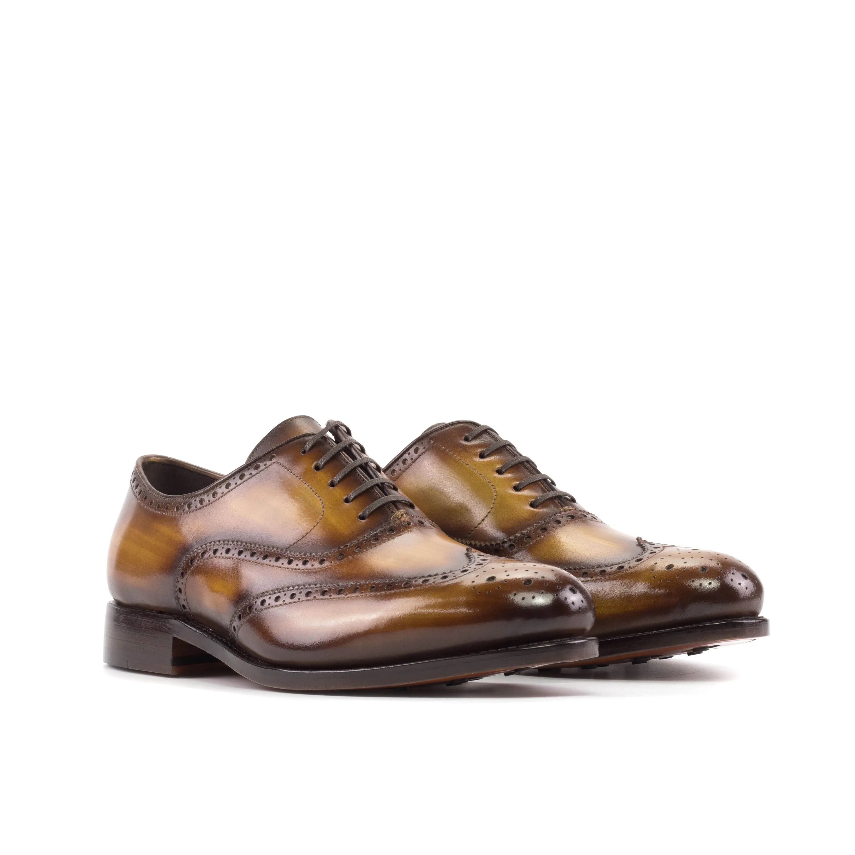 Spectral patina full brogue shoes in brown leather wingtip design
