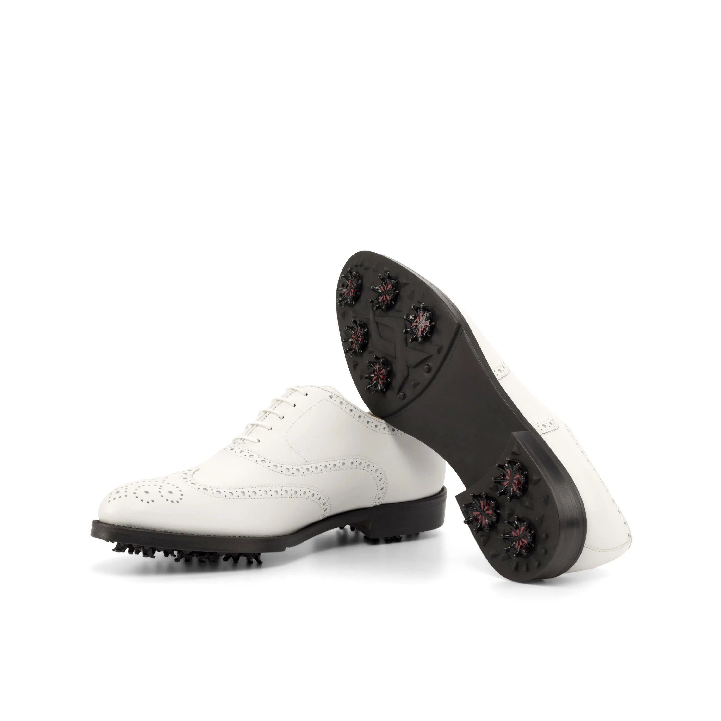 White Stan Full Brogue golf shoes with spiked soles
