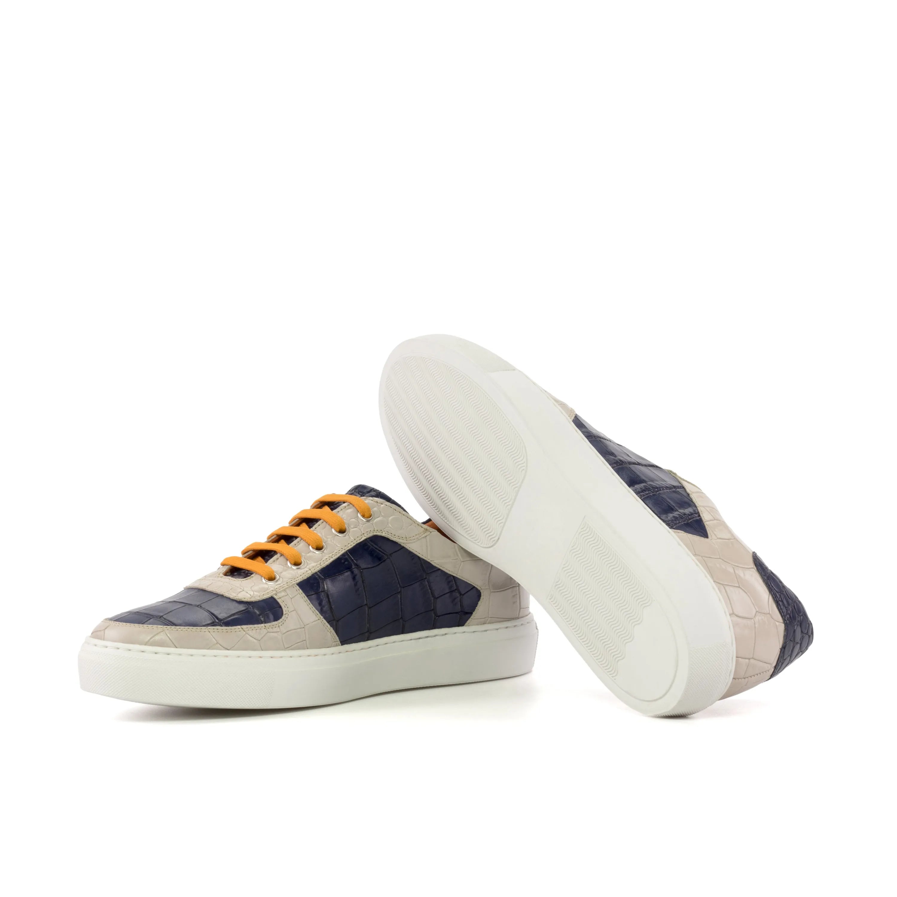 Sunda Low stylish leather trainer sneakers with painted croco detail