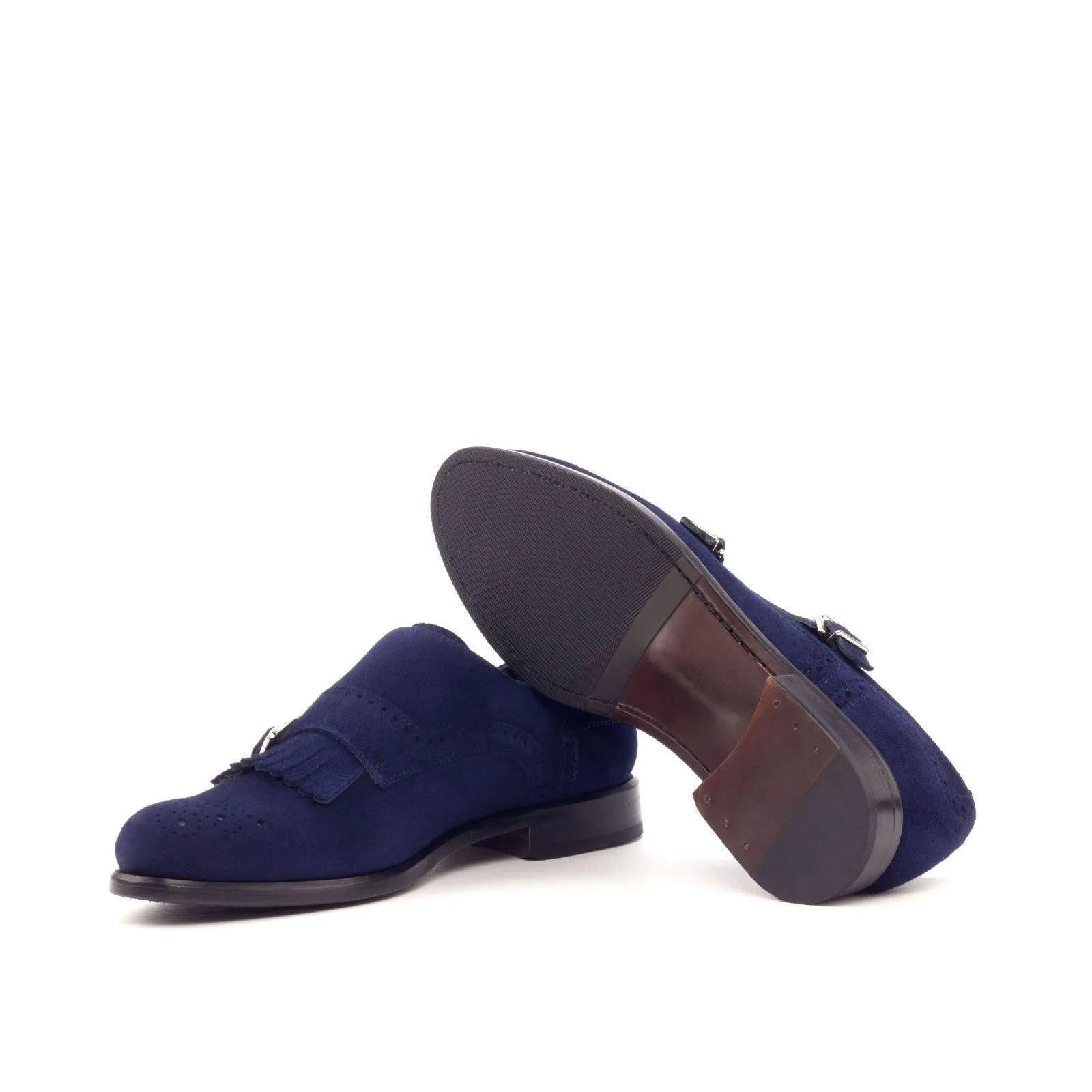 Susan Kiltie ladies monk strap II blue suede shoes pair