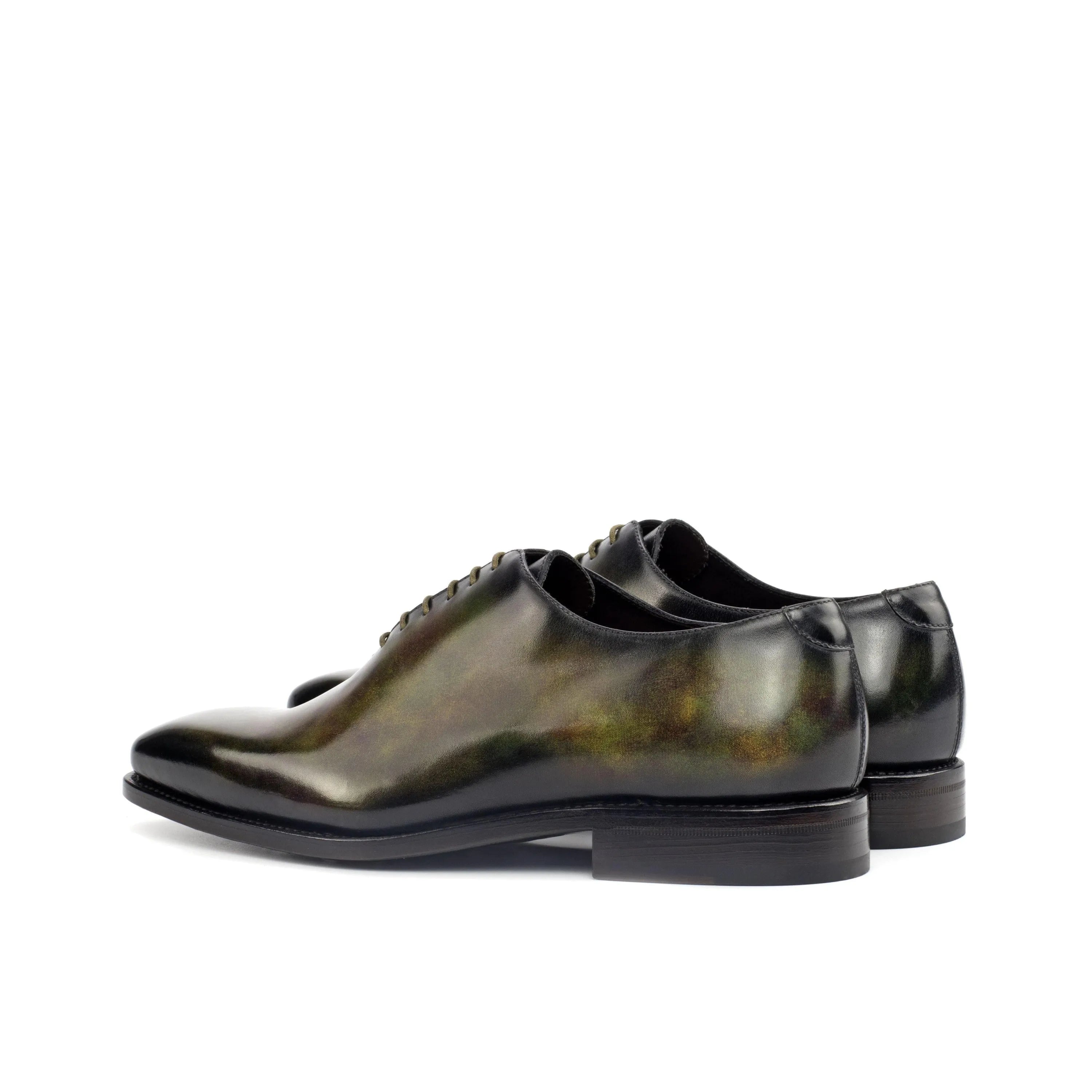 T5 whole cut patina II green leather luxury bespoke shoes for men