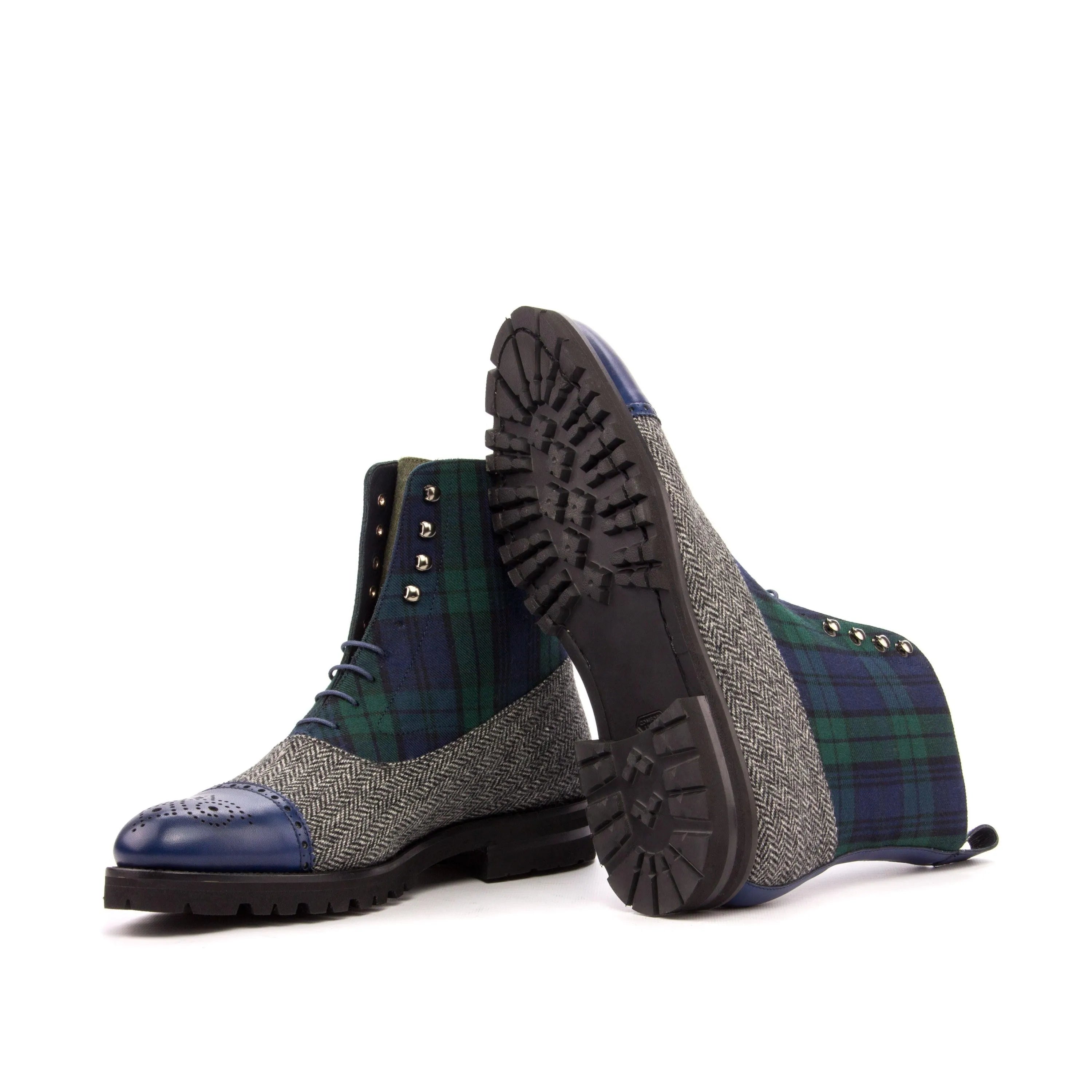 Tapies Balmoral Boots II in tartan herringbone with goodyear welting