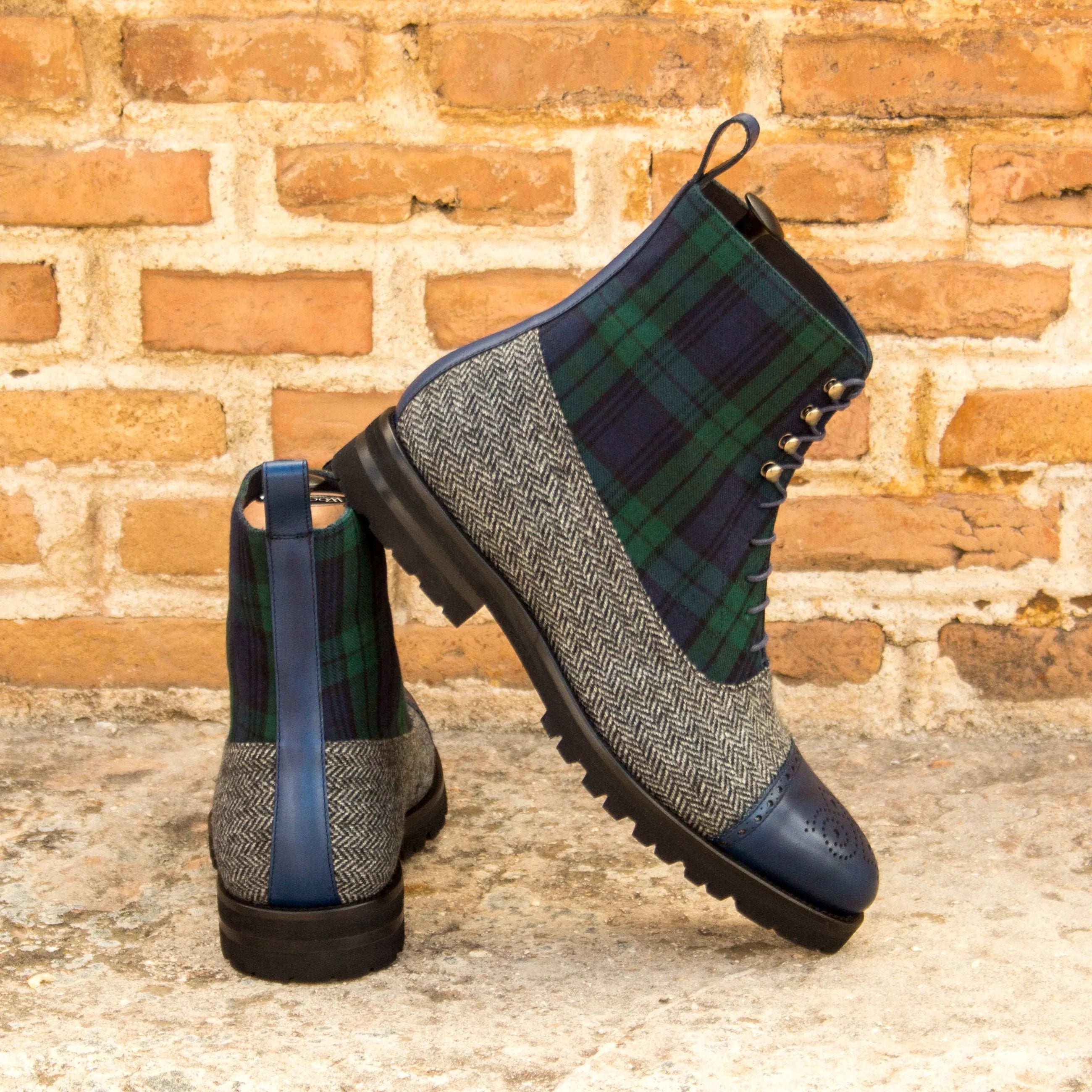 Tapies Balmoral boots in tartan herringbone with goodyear welting