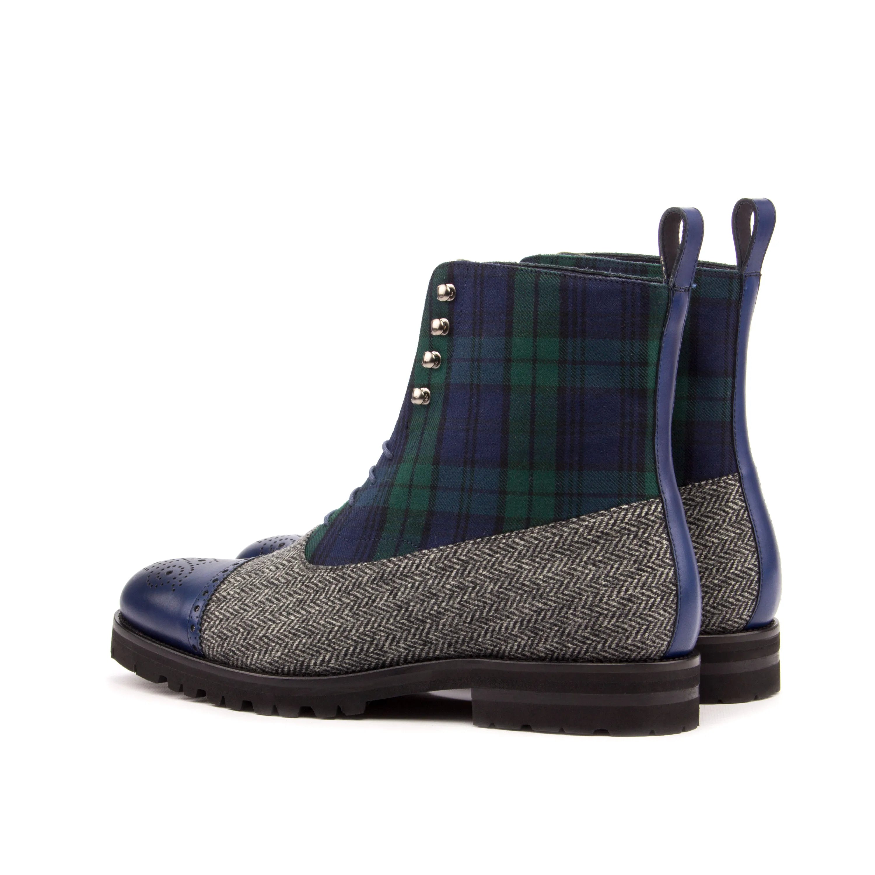 Tapies Balmoral boots in tartan herringbone with goodyear welting