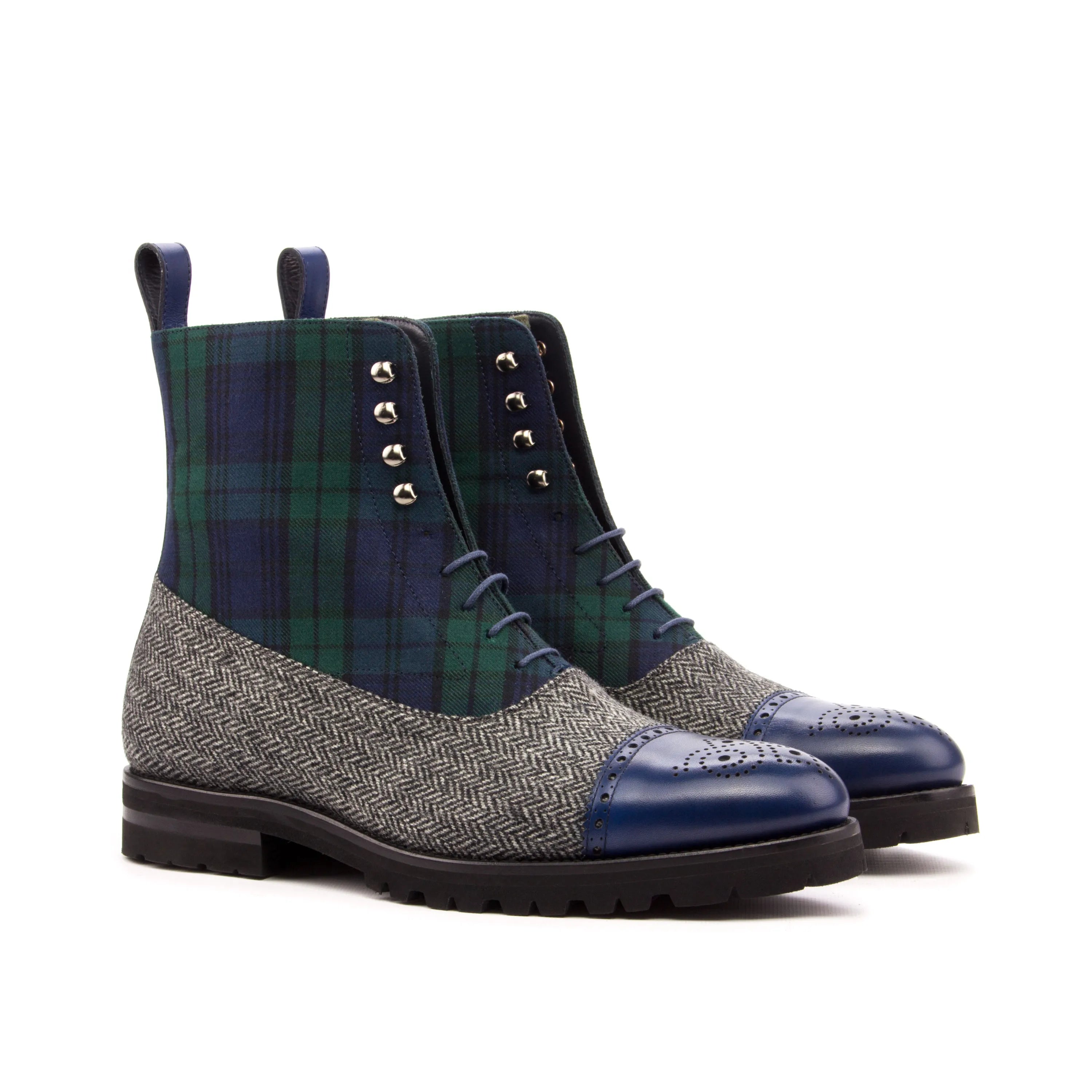 Tapies Balmoral boots in tartan and tweed with goodyear welting