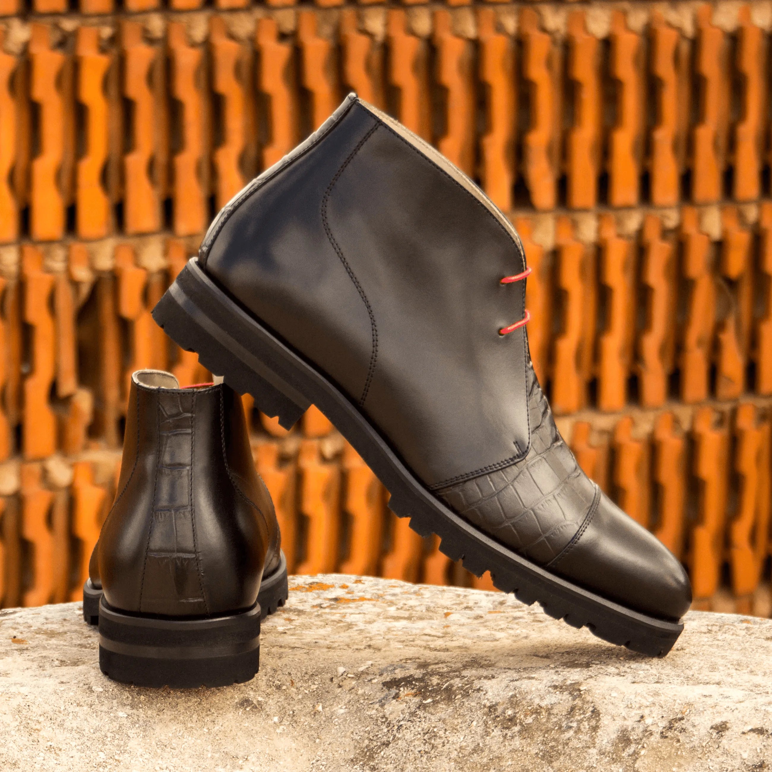 Tennes Chukkas II black leather ankle boots, luxury bespoke shoes for men