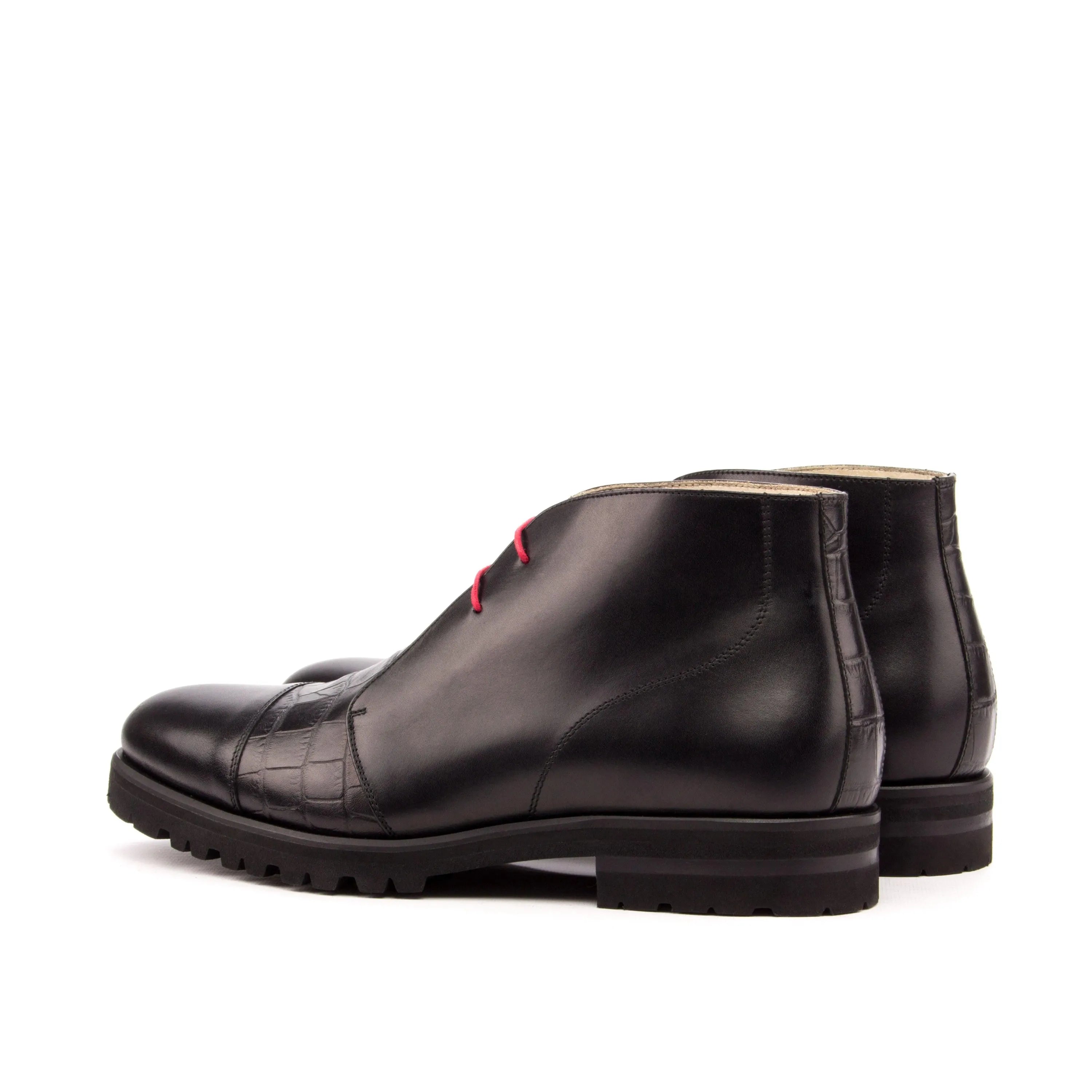 Tennes Chukkas II black leather chukka boots, luxury hand-painted patina shoes