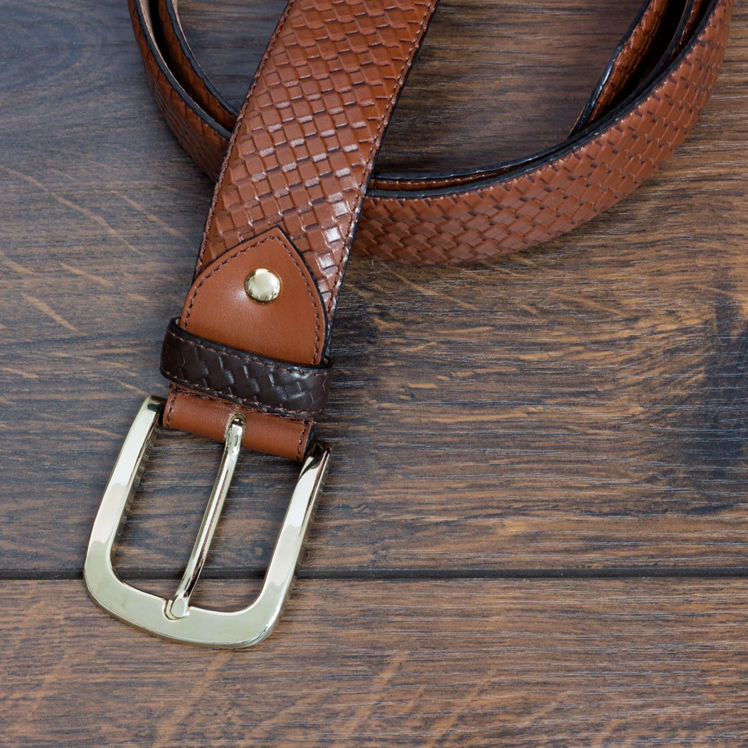 Brown textured Hampton Belt II with woven leather and silver buckle