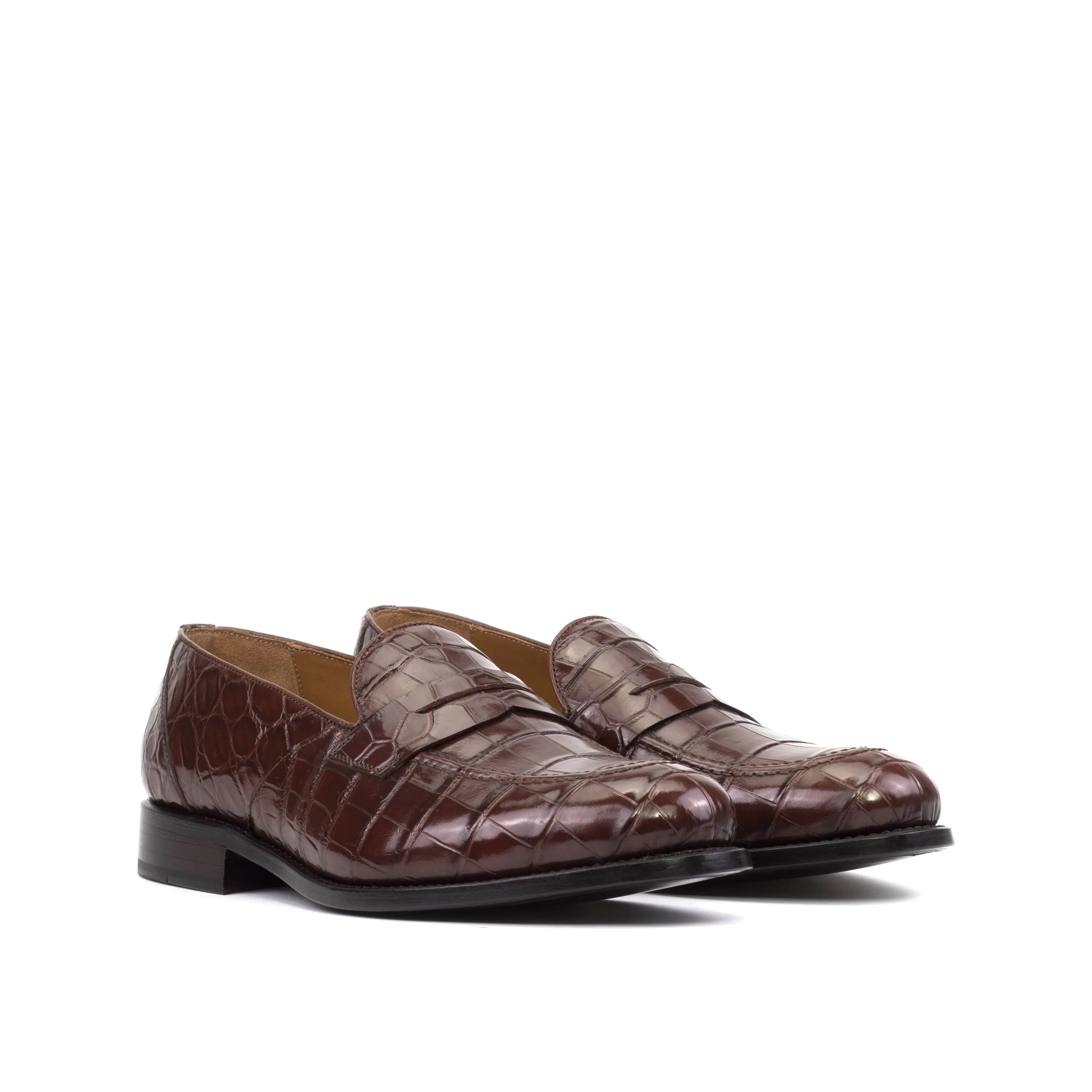TheDon Alligator Loafers: pair of brown crocodile-patterned leather loafers