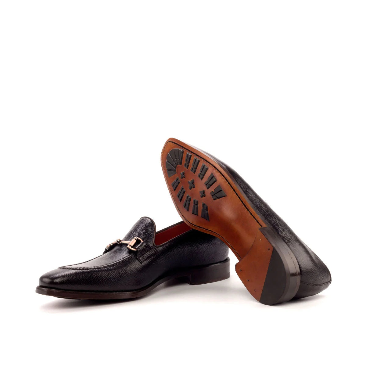 Trilo Loafers II classic black leather with gold buckle and dark brown leather sole
