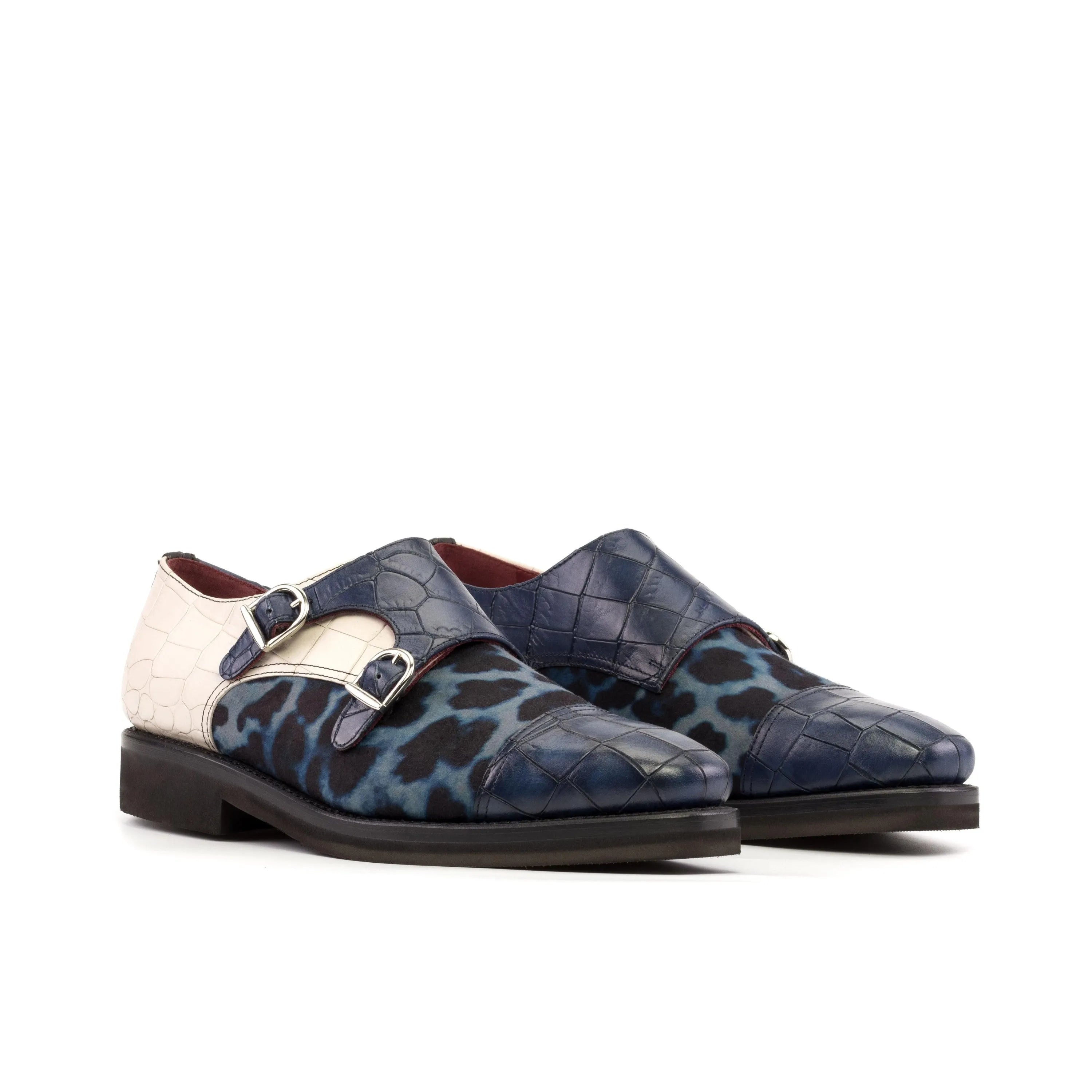 Tuin Double Monk patterned leather double monk strap shoes