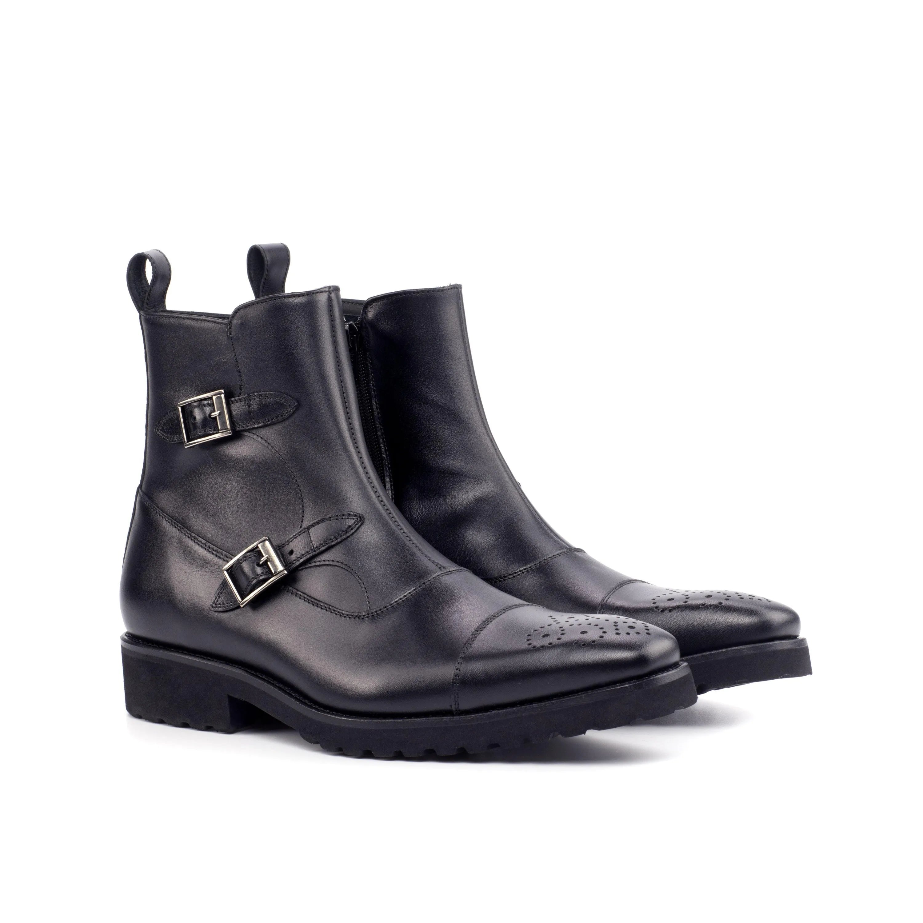 Pair of black leather Tulum Octavian boots with monk straps