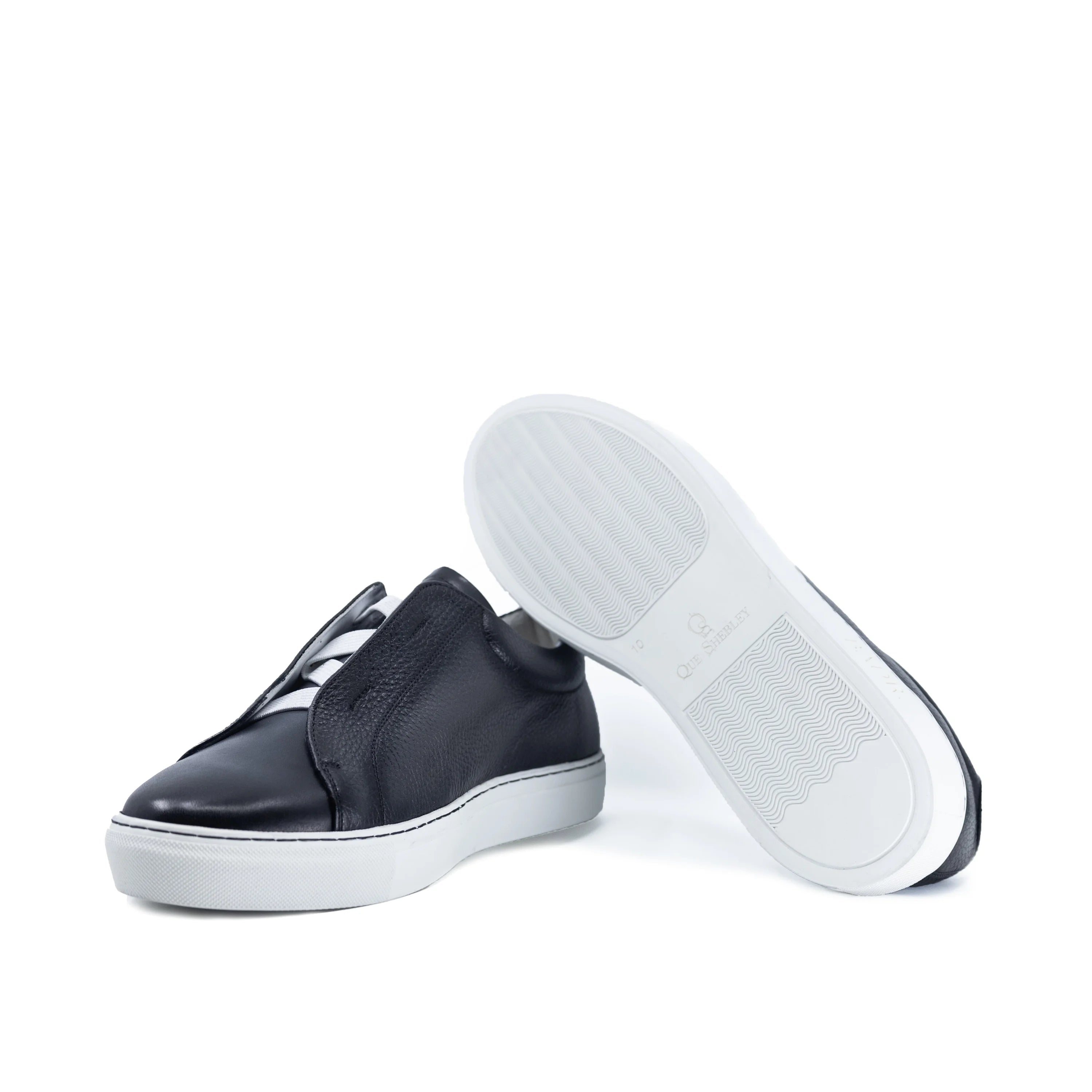 V79 laceless sneaker II black leather with white cupsole trainer