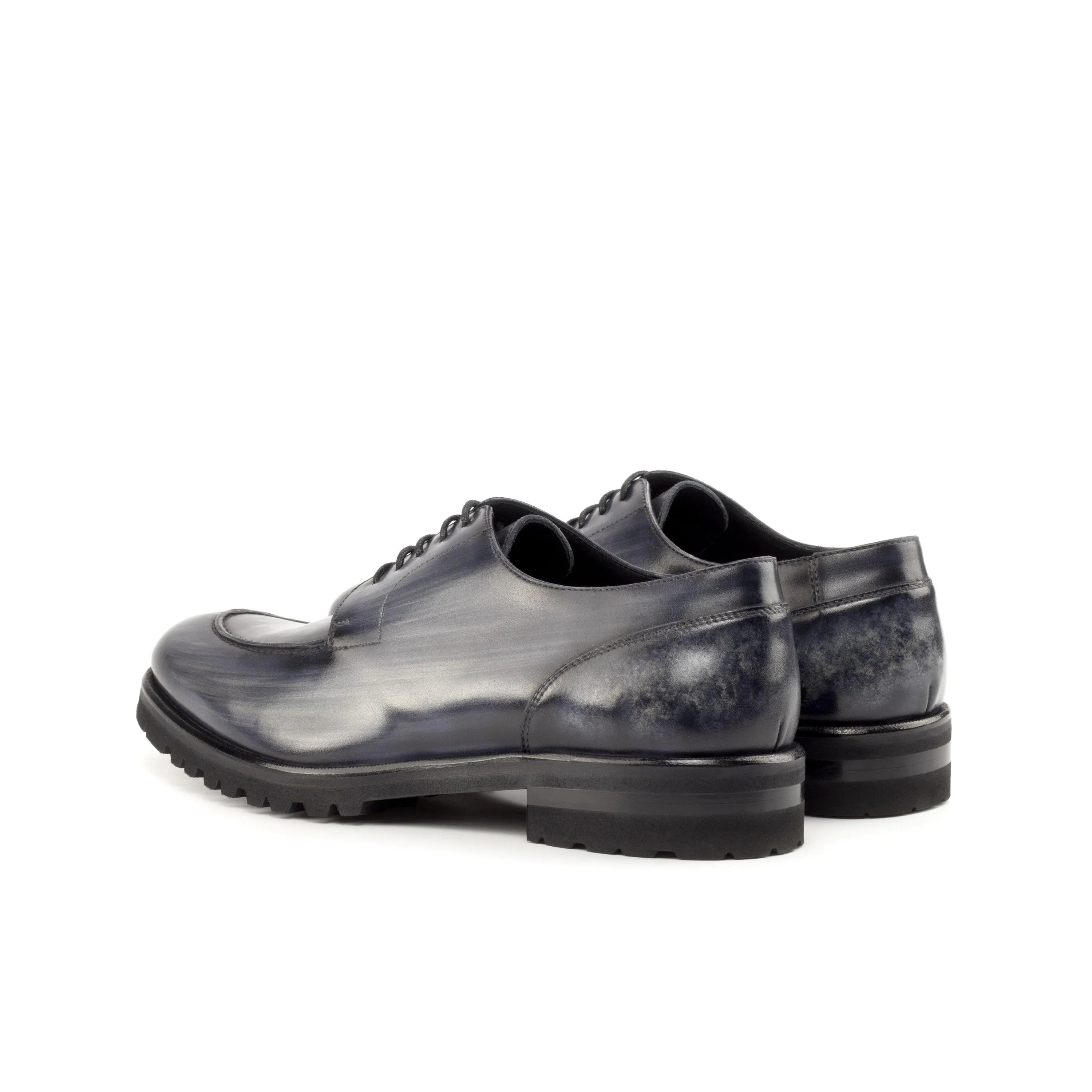 Vega derby split toe patina shoes in gray leather pair