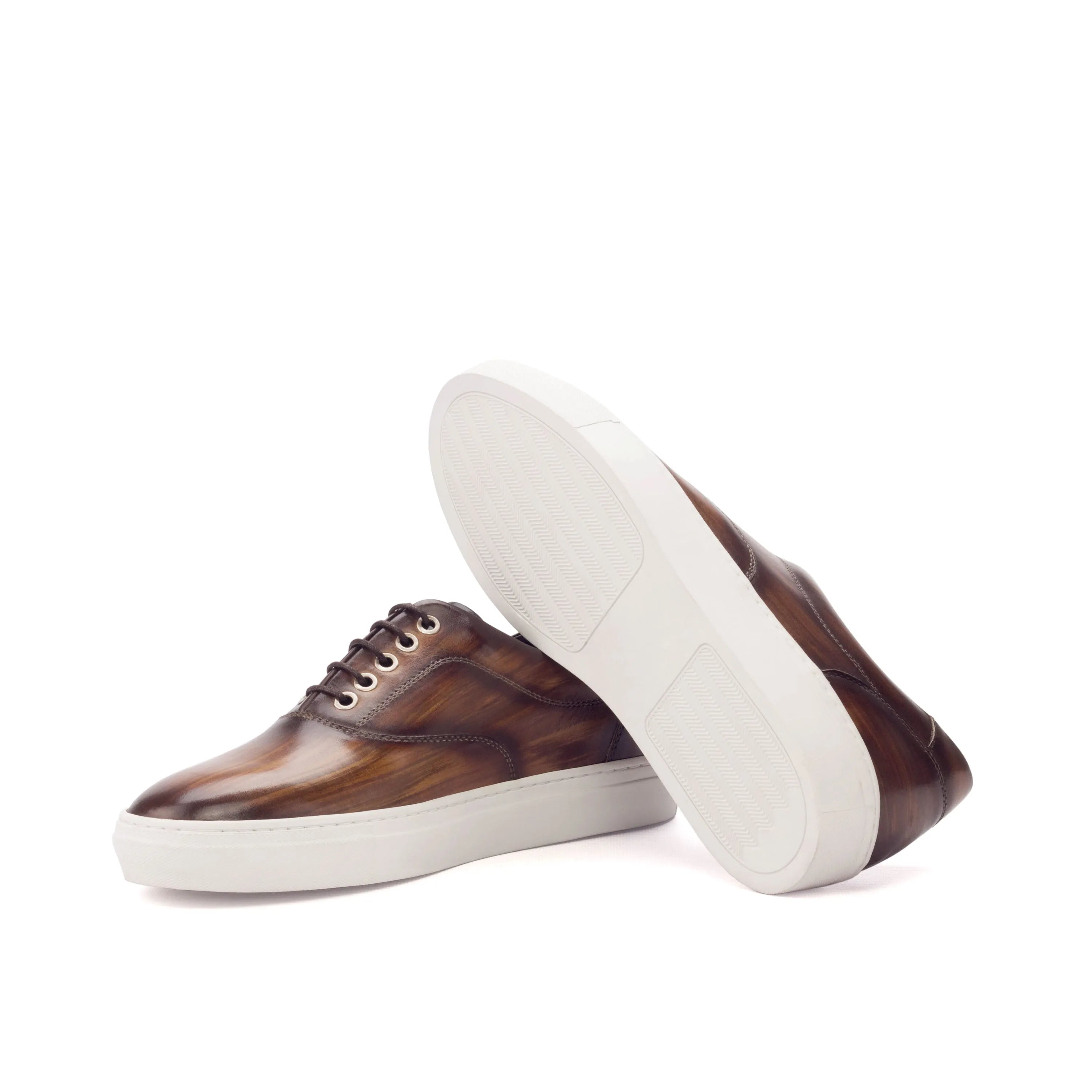 Vicenzo sider patina sneaker with brown leather and white soles