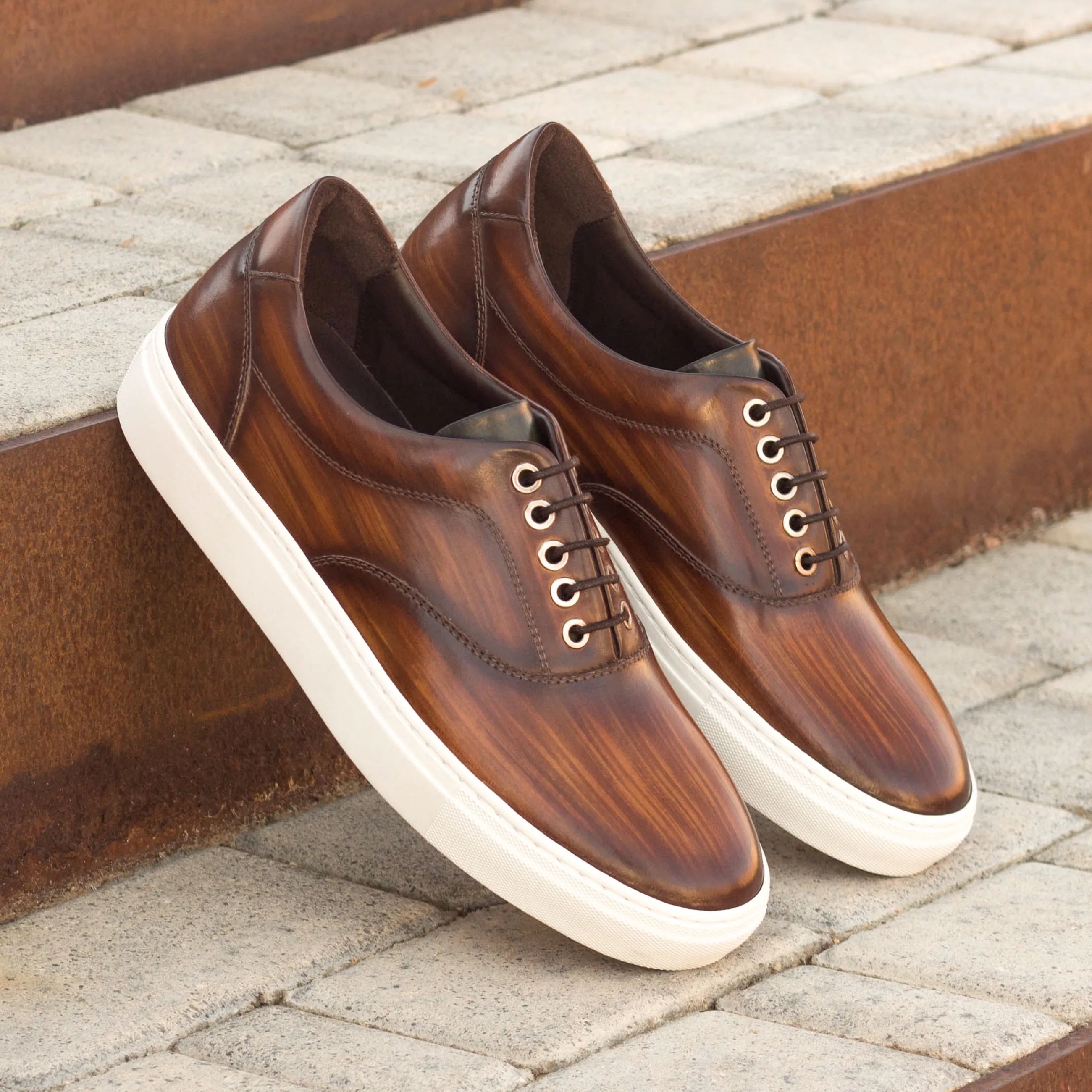 Brown Vicenzo top sider patina sneaker in leather