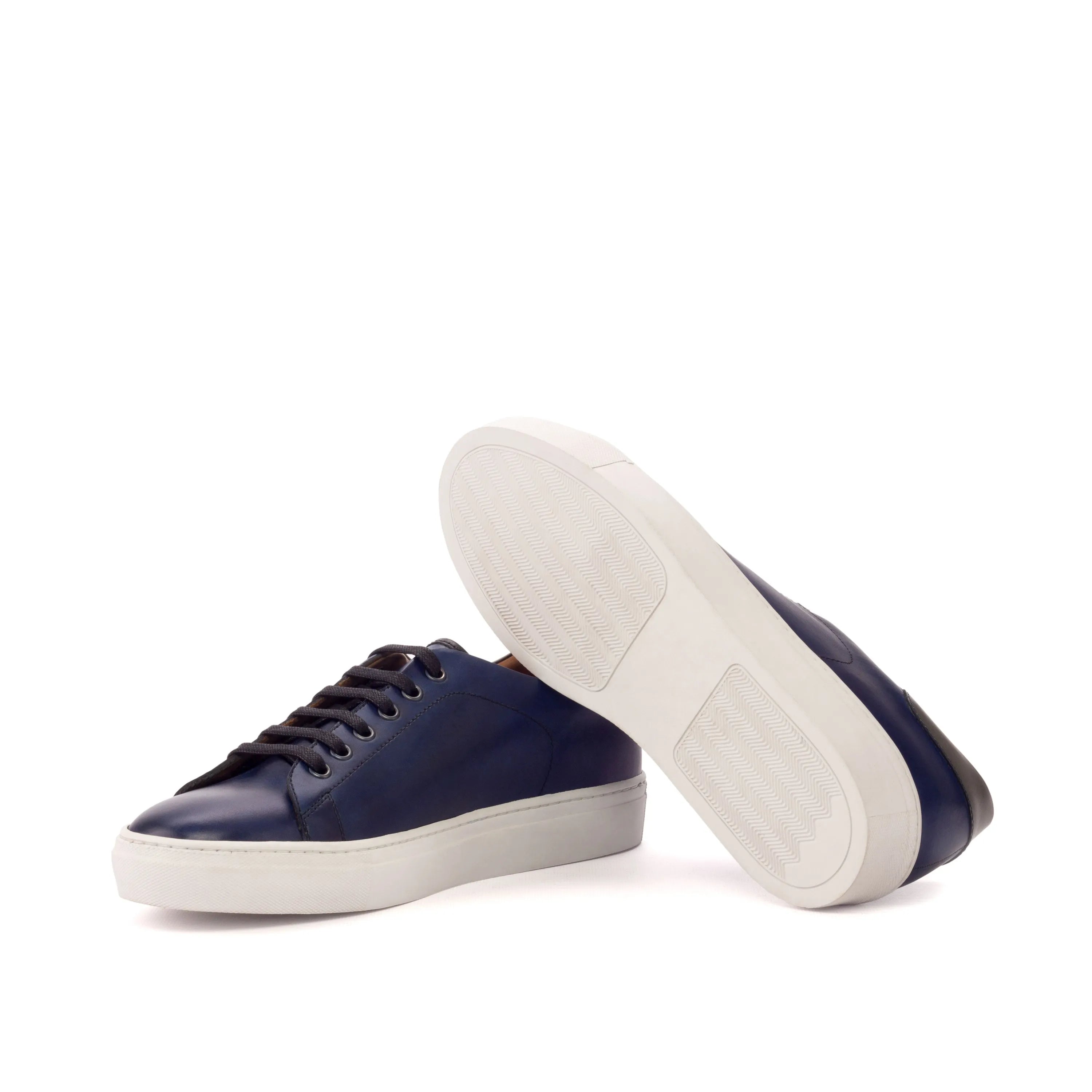 Back view of navy leather Zeloo Trainer Sneakers II cupsole trainer