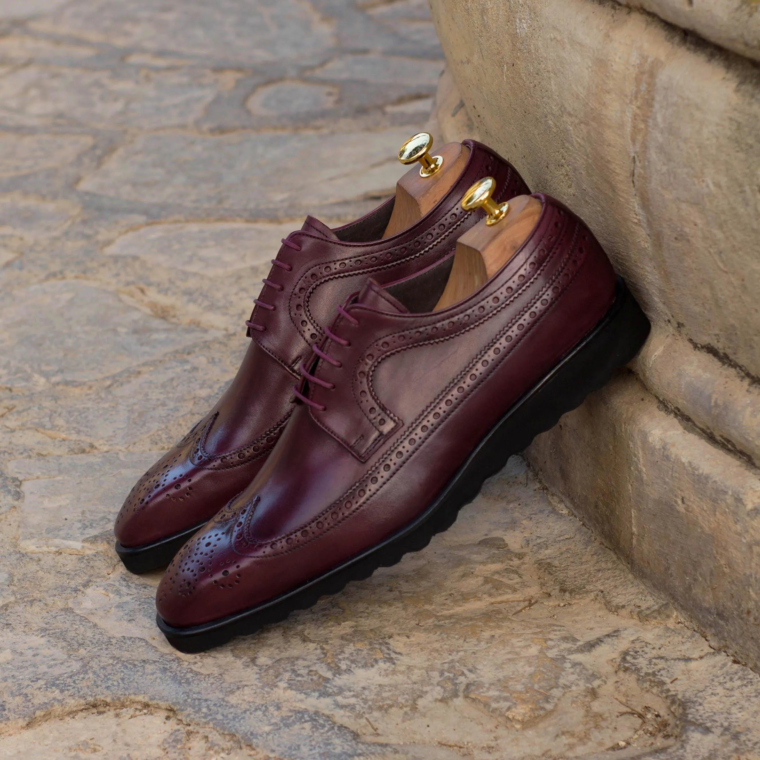 Burgundy leather Zonta Longwing Blucher wingtip dress shoes